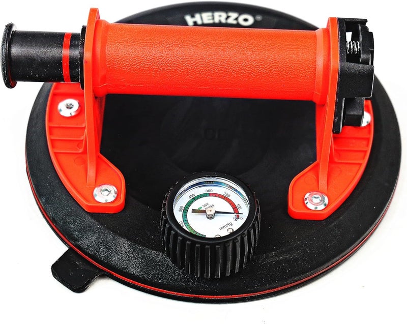 HERZO 8" Glass Suction Cup with Pressure Gauge, 220lbs Heavy Duty Vacuum Suction Cup Vacuum Glass Lifter for Tiles, Windshield, Window, Granite, Marble - Image 1